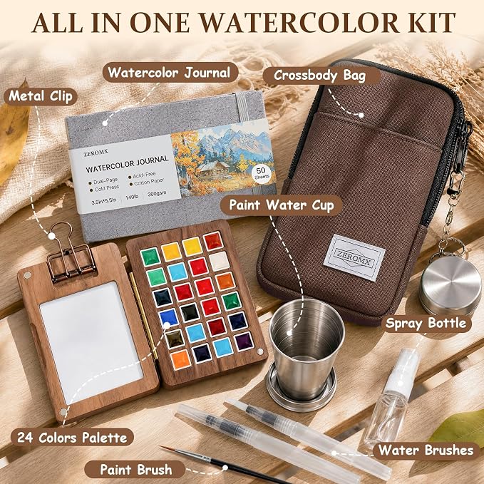 Mini Watercolor Paint Set, 24 Colors Travel Watercolor Set