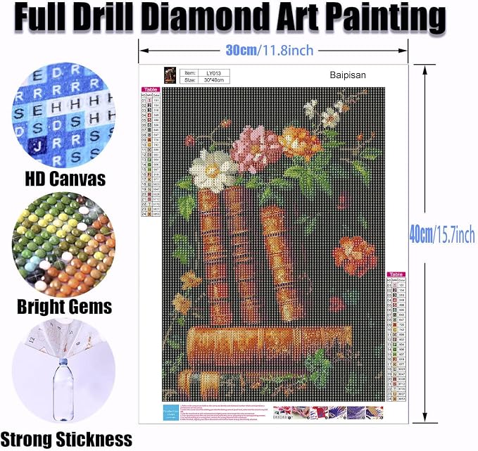 Baipisan Book Flower Diamond Art Painting Kits for Adults, Full Drill Diamond Dots Paintings for Beginners, Round 5D Paint with Diamonds Pictures Gem Art Painting Kits DIY Crafts Kits 12x16inch