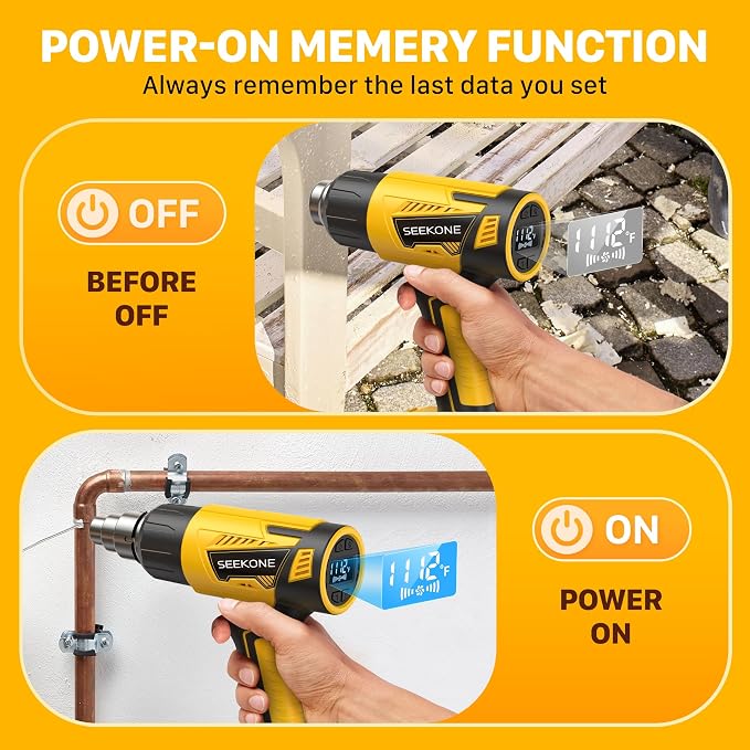SEEKONE Cordless Heat Gun with LCD 122℉-1112℉ for Crafting, Vinyl Wrap