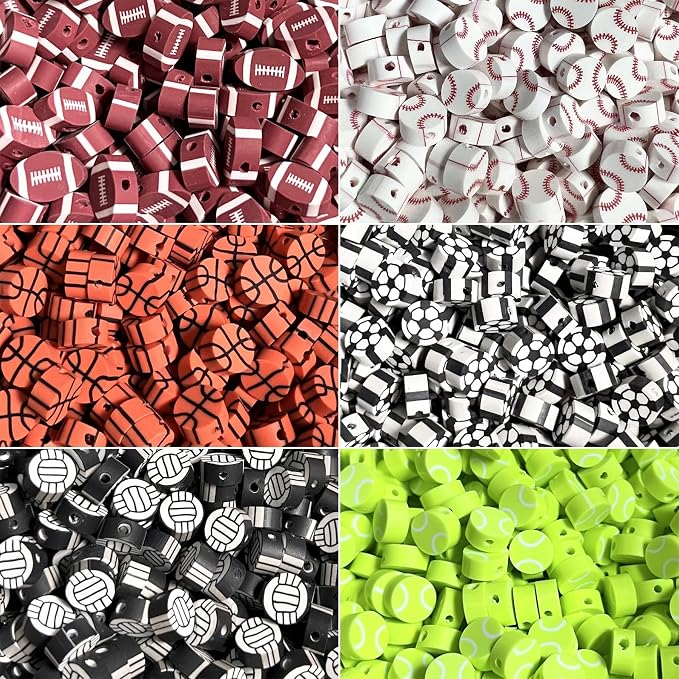 100 Pcs Sport Ball Polymer Clay Beads Mixed Heishi Spacer Beads Supplies for DIY Bracelet Earring Necklace Jewelry Making
