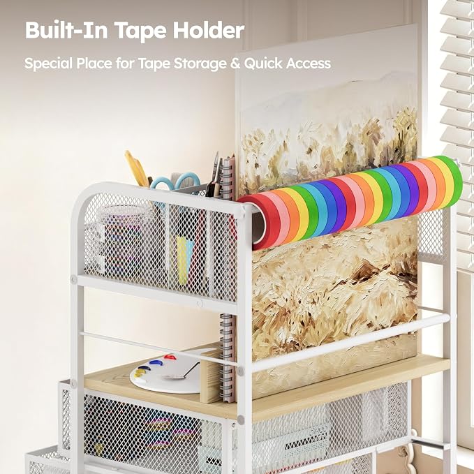 Homsorout Rolling Art Cart with 4 Drawers, Maple