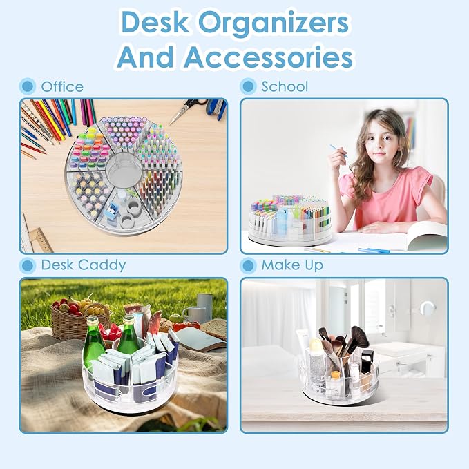 CraftGenes 2 Packs Rotating Clear Acrylic Pen Holder, Marker Organizer