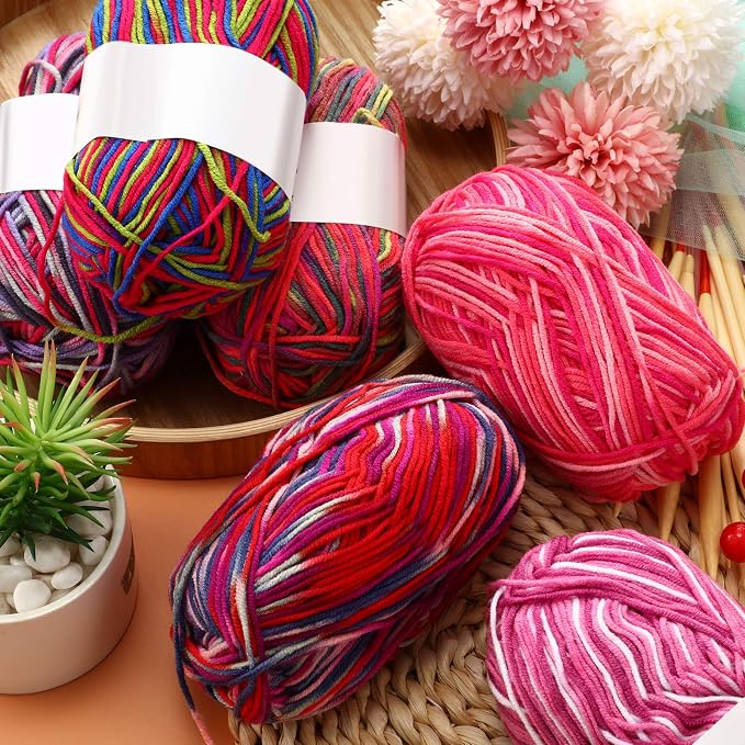 6 Pieces 50 g Crochet Yarn Multicolor Acrylic, 4-ply, Vibrant Colors