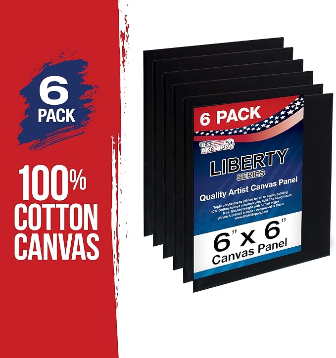 U.S. Art Supply 6 X 6 Inch Black Art Canvas Board Panels 6 Pack - 8 Ounce