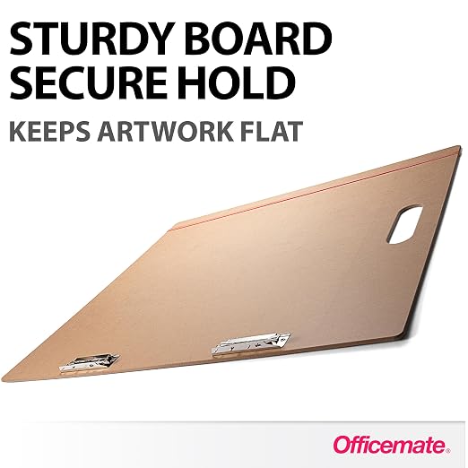 Officemate Artist Sketch Board with Handle, Portable Drawing Board, Tempered Hardboard Surface with Dual Clips & Rubber Band, Art Board for Studio, Classroom & Field Use, 23″ x 26″ (83099)