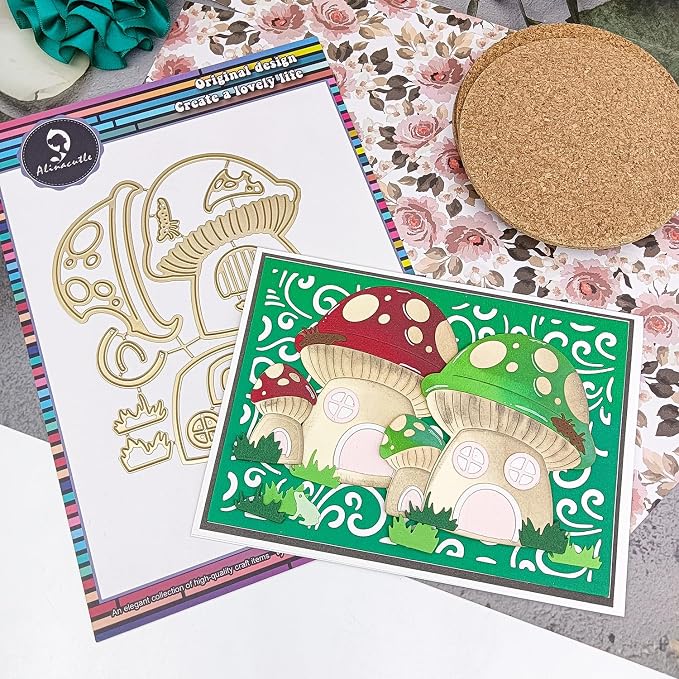 Alinacutle Metal Cutting Die Cut Golden Cut Dies for Gift Packing Paper Craft Handmade Card Making DIY Greeting Cards Scrapbooking and Album Holiday Gifts Decor (Mushroom House)