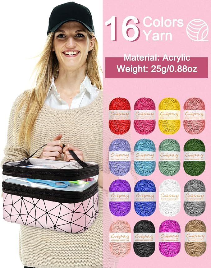 Coopay Crochet Kit for Beginner, Crochet Starter Kit with Portable Case | Complete Beginner Crochet Kits for Kids Adults with Easy-to-Follow Tutorial-Learn-to-Crochet Set, Ideal Gift for Women &Girls