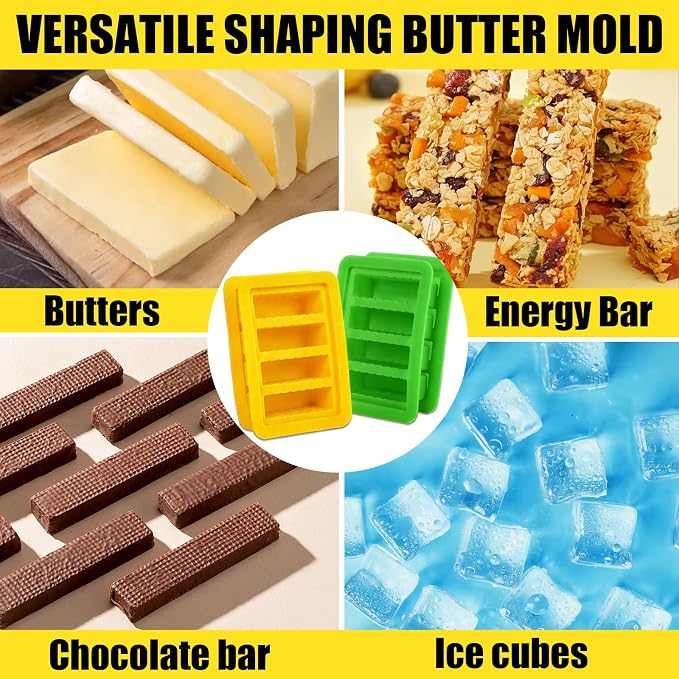 2PCS Butter Silicone Mold with Lid, Non-Stick Butter Mold for Homemade Butter, Butter Stick molds with Butter Paddles for Making Butter for Chocolate Making and Homemade Cakes Baking (Yellow&Green)
