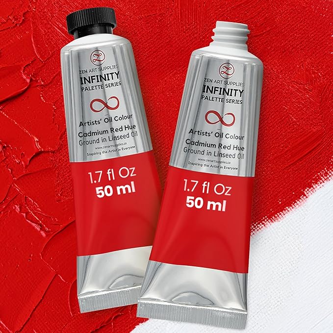 ZenART Professional Oil Paint Set - Artist Grade Cadmium Red Hue - 2x50ml | Non-Toxic, Buttery Consistency, Rich Pigment, Lightfast Oil Paints for Primed Surface Canvas, Fine Art, Portraits & Landscape
