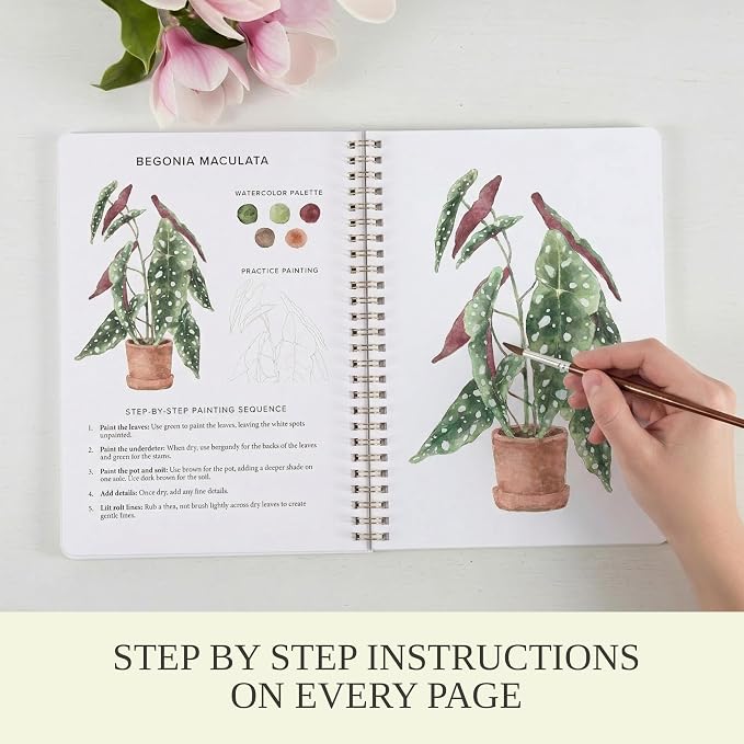 Beautiful Watercolor Book for Beginners - Guided Painting Workbook | 12 Botanical Designs on Quality Paper - Relaxing Watercolor Activity Book for Adults and the Perfect Art Gift for Women