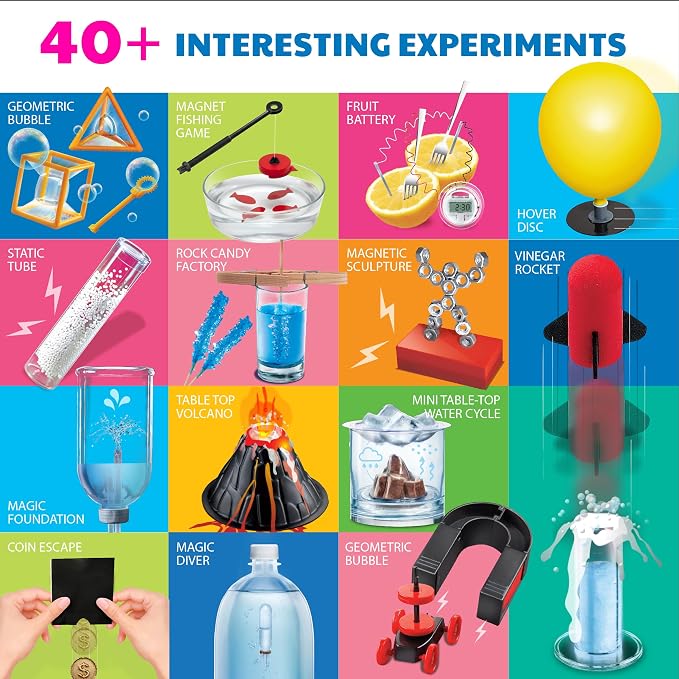 4M Scientific Discovery Kit for Kids Ages 8-12 – Over 50 STEM Experiments in Physics, Chemistry, Magnetism & Bubble Science, Build a Lemon Clock, Volcano, Magnetic Racer, Hover Disc, Educational Gift