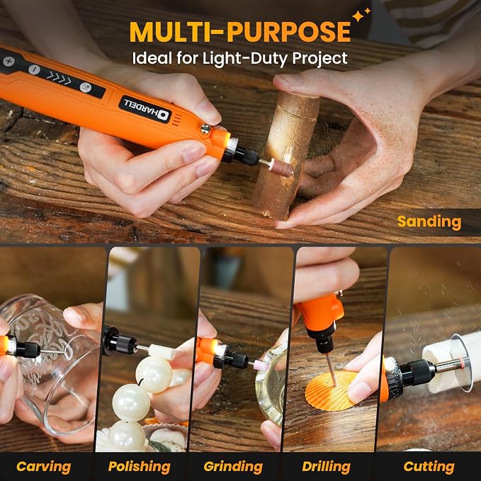 HARDELL Mini Cordless Rotary Tool 4V Orange Black | 71 Accessories USB Charging Multi-Purpose DIY Craft Tool Sanding Polishing Drilling Engraving