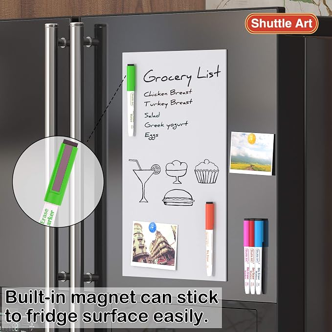 Shuttle Art Magnetic Whiteboard Markers, 20 Pieces Fine Tip and Eraser, Dry Erase Whiteboard Markers, for Writing on Whiteboards, Weekly Planner, Glass for School Office Home