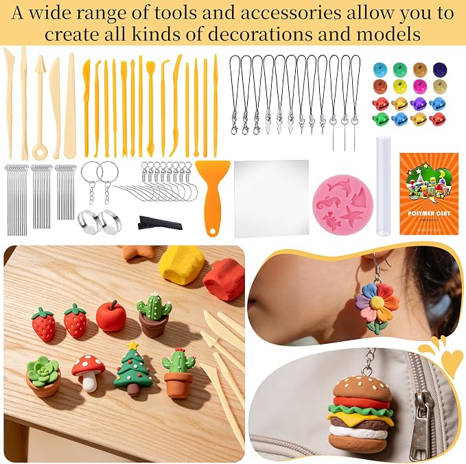 175 Pcs Polymer Clays 80 Bright Colors Oven Bake Clay Non-Sticky Modeling Clay DIY Starter Kit with Sculpting Tool and Accessories for Beginner Artists Jewelry Making Craft Gifts