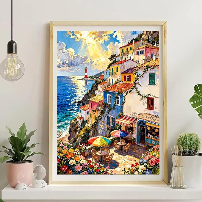 YarnWhimsy Seaside Paint by Numbers for Adults, Paint by Number 16x20 inch | Seaside Scenery Paint by Numbers Kit for Adults, Acrylic Painting by Numbers for Gift Home Wall Decor (without Frame)