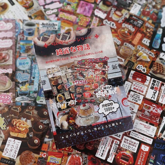 Tmtains 45 Sheets Japanese Manga Style Sticker Book 1300Pcs Heisei Retro Romantic Memory Series Manga Books Style Korean Sticker Aesthetic Japanese Stickers Book for Adults Valentine Gift (Nice Story)