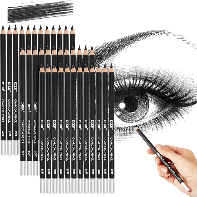 Geyoga 36 Pcs Professional Charcoal Pencils Soft, Medium and Hard for Drawing Charcoal Pencils for Sketching Shading Drawing Blending Portrait(Black, Soft)