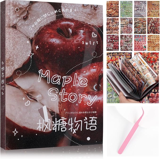 Tmtains 30 Sheets Japanese Manga Style Sticker Book 1440Pcs Heisei Retro Romantic Memory Series Manga Books Style Korean Sticker Aesthetic Japanese Stickers Book for Adults Valentine Gifts (Nice Food)