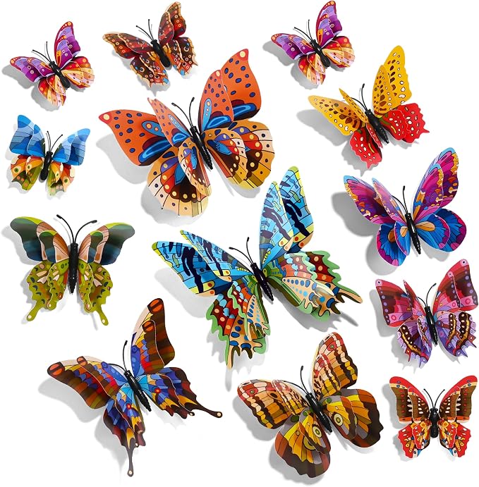 SAOROPEB 3D Butterfly Wall Decor, 24 Pcs Kaleidoscope Butterfly Decorations