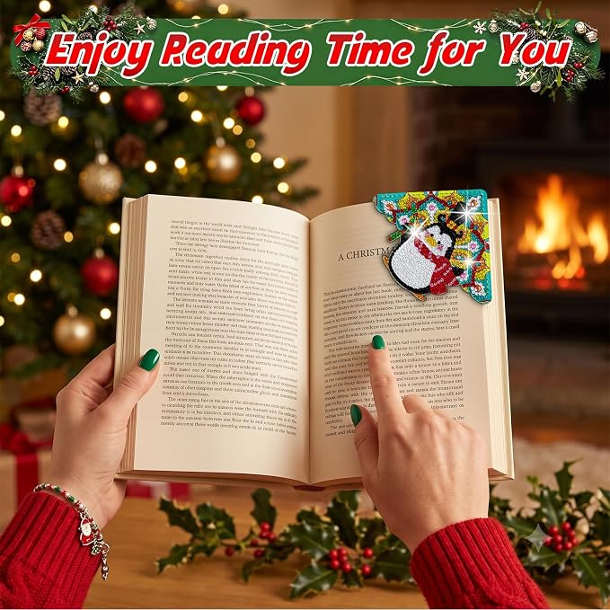 WIVICO 4Pcs Diamond Painting Bookmarks, Diamond Pearl Art Kits for Adults | DIY Bookmark,Diamond Dots Paint By Numbers Kit,Gifts for Book Lovers(Christmas 1)
