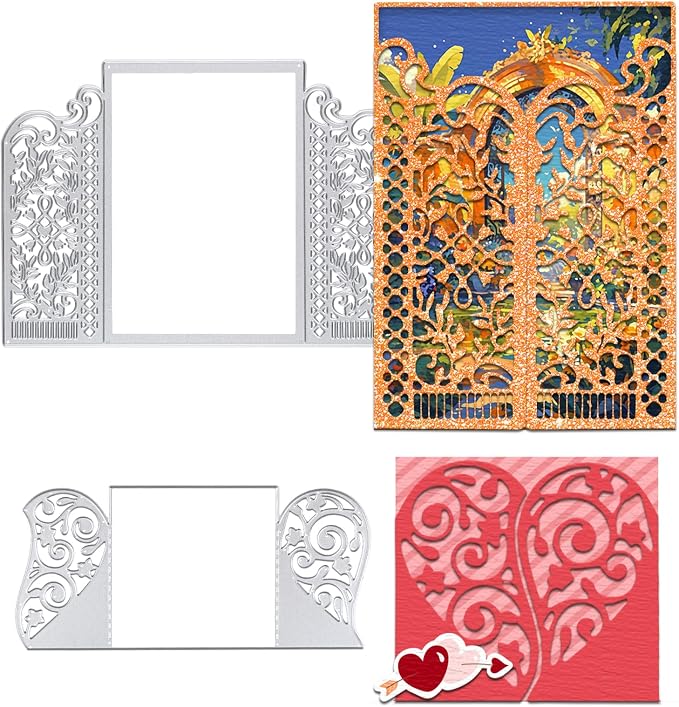 3D Card Shape Metal Cutting Dies, Invitation Card Background Dies Note Embossing Stencils for DIY Scrapbooking Photo Album Decorative DIY Paper Cards Making Gift, Classic Style Metallic Die Cut