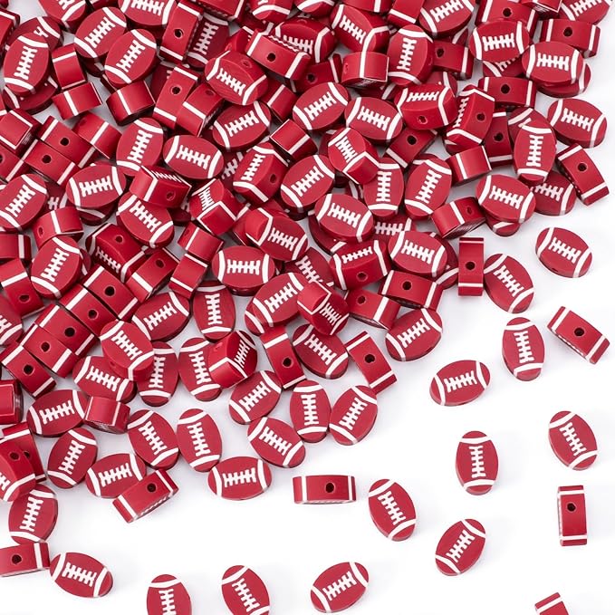 Augshy 300Pcs Football Color Oval Loose Beads for Jewelry Making, DIY Crafts and Handicrafts