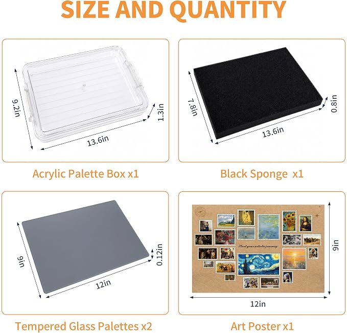 2Pcs 9x12 Inch Neutral Grey Tempered Glass Palette | Airtight Stay Wet Palette Container Scratch-Resistant Color Mixing Palette Glass Artist Palette
