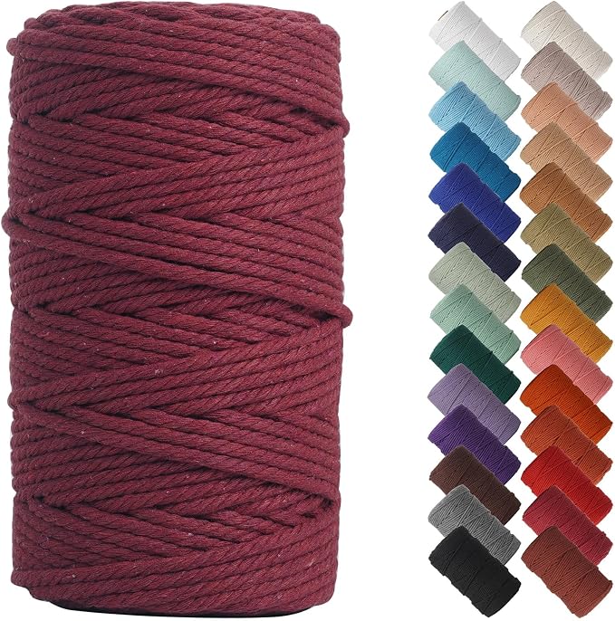NOANTA Wine Red Macrame Cord 4mm x 109yards, Cotton Rope Macrame Yarn | Macrame Rope Supplies, 3 Strand Twisted Cotton Yarn String, Cotton Cord for Wall Hanging, Plant Hangers, Crafts, Knitting