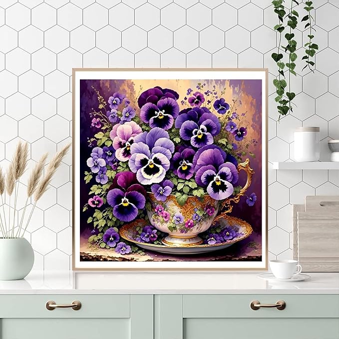 Flower Paint by Numbers Kit for Adults, Paint by Number for Adults Flowers | Floral Painting by Numbers Kit on Canvas for Gift Home Wall Decor(Flower,16x16 inch) Frameless