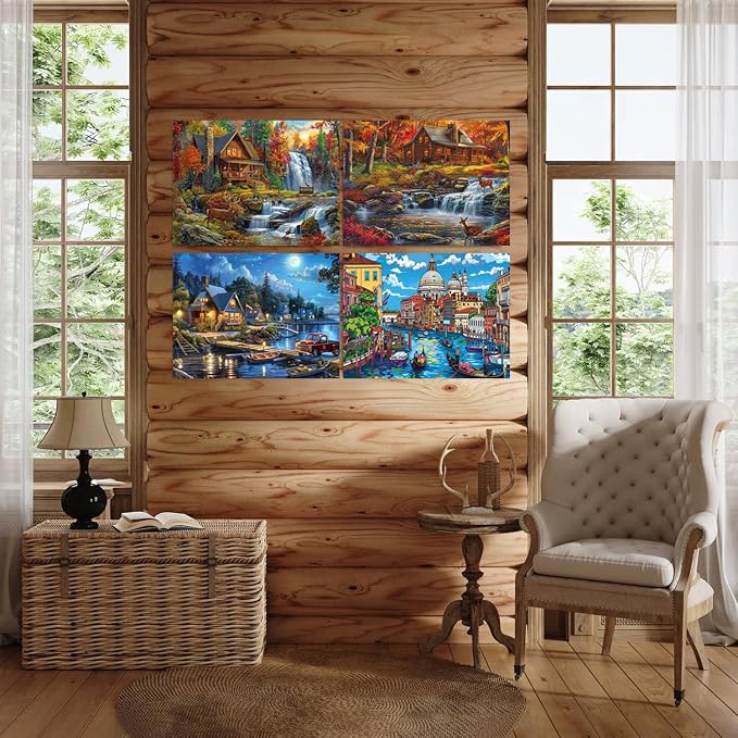DOTSOPS 4 Pcs Landscape City Diamond Painting Kits Art Adults Painting Kit | Crafts DIY 5D Diamond Art Packs Kits for Adults,Round Full Drill for Beginner,Home Wall Decoration Gift 11.8 x 15.7 Inches
