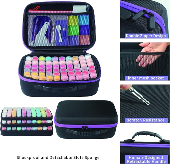 Douorgan Diamond Painting Storage Containers Accessories and Tools Portable Diamond Painting Organizer Shockproof Diamond Art Storage Case Beads Storage Box (60 Jars +120 Mini Jars)