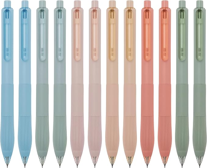 Linbsunne Gel Pens, 0.5mm Black Ink Pens Quick Dry, Macaron 12 pcs