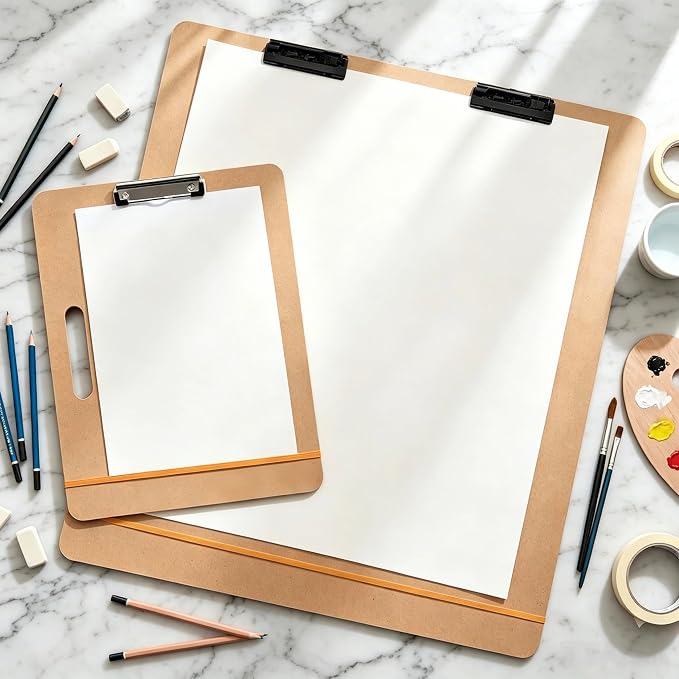23"x26" Oversized Drawing Board with Clips and Rubber Bands | Big Size Art Board With 2 Clip To Secure Papers. Ideal For Sketching, Art Creation And Studio Use For Artists