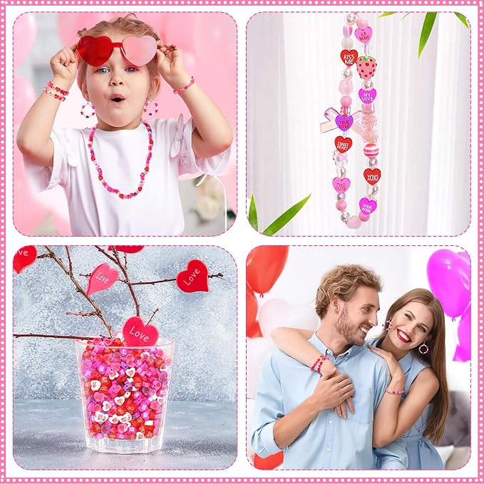 Augshy 300Pcs Conversation Heart Beads,Valentine's Day Polymer Clay Beads