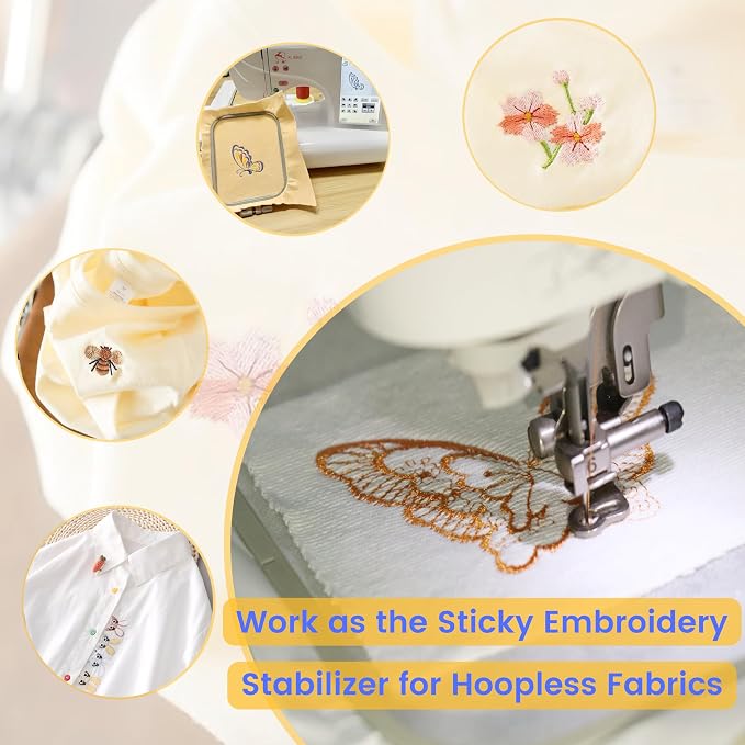 New brothread 24PCS 8.5"x11" Sticky Water Soluble Embroidery Stabilizer | Printable Paper Stabilizer, Medium Weight, Allowed for Print or Draw Patterns, Best for Hand & Machine Embroidery