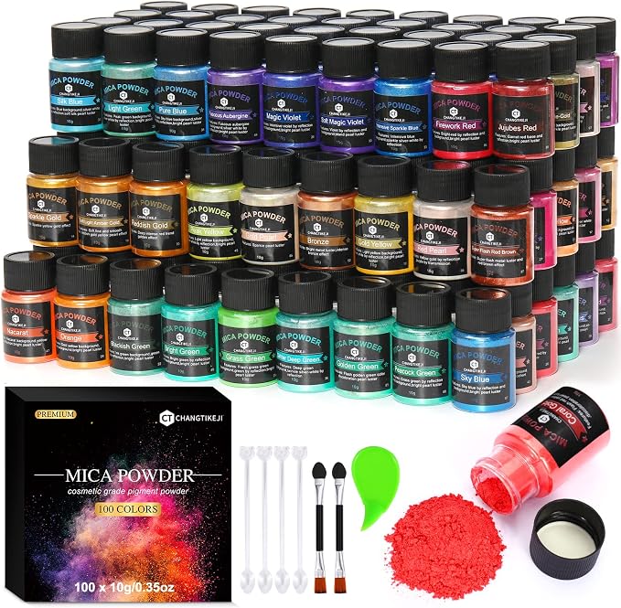 CHANGTIKEJI Mica Powder, 100 Colors - 10g/Bottle of Natural Pigment Powder