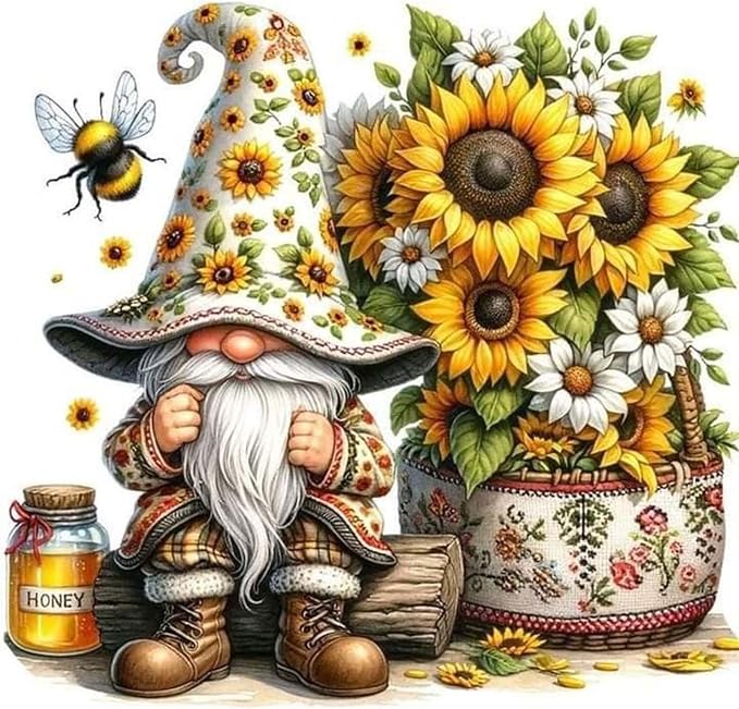 Diamond Art Kits for Adults, 5D Sunflower Gnome Diamond Painting Kit