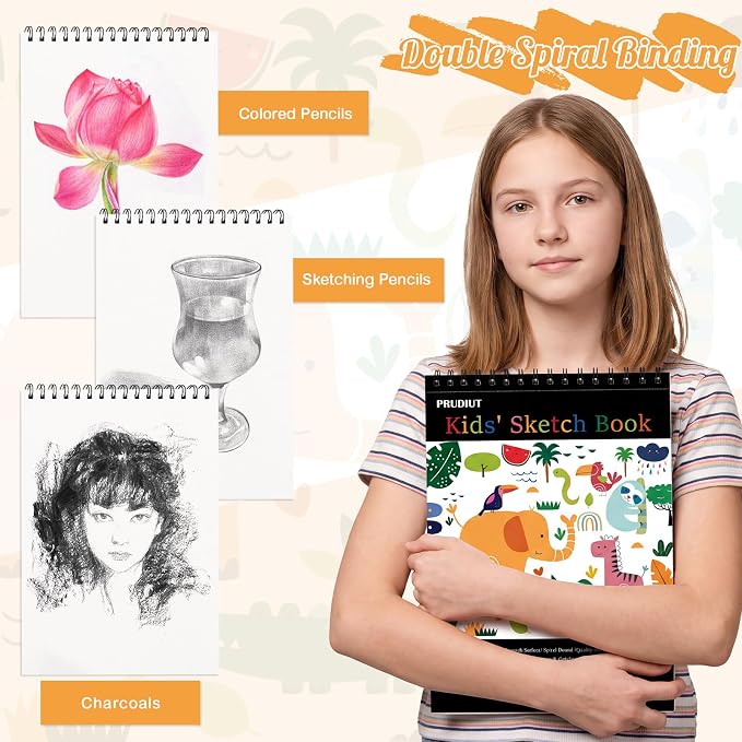 Sketch Book for Kids, 8.5 × 11 Inch Spiral Drawing Pad for Beginners | Acid Free Paper for Pencil, Crayon, Charcoal & Light Markers; Flat-Open Spiral; Great for School, Home & Travel