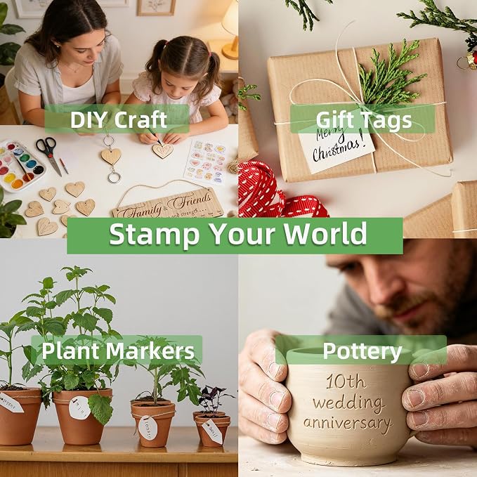 Green Alphabet Stamps for Clay – 36 Pcs (Uppercase Letters & Numbers 0-9 Set), Essential Clay Letter Stamps for Pottery, Ceramics, Concrete, DIY Craft Tools with Storage Box