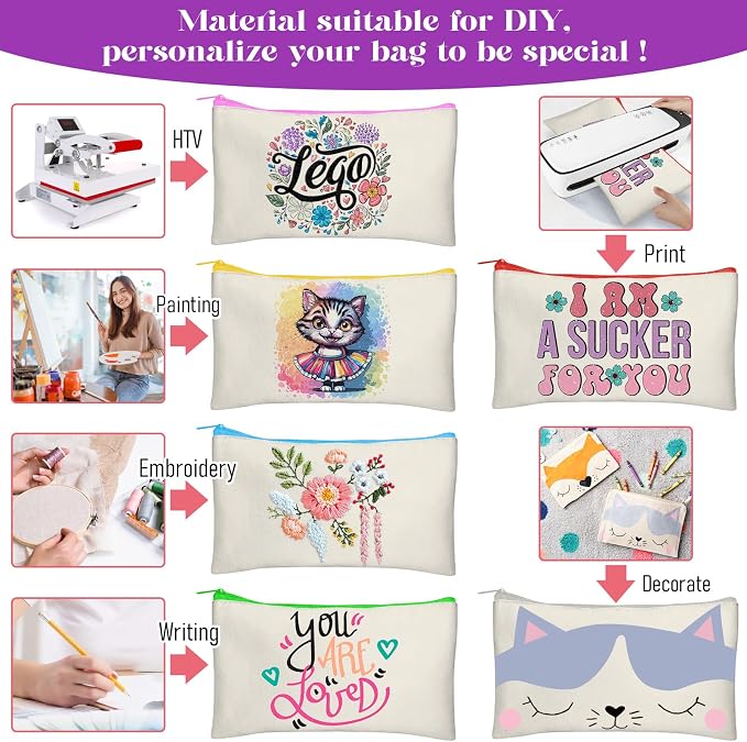 Legigo Blank Canvas Bags Zipper Pouch Makeup Bags Pencil Pouch Bulk | Multi-Purpose, Sturdy Canvas Pouch with Zipper, Cosmetic Travel Toiletry Bag for DIY Crafts, Gifts & Storage, 8.3 x 5 Inch