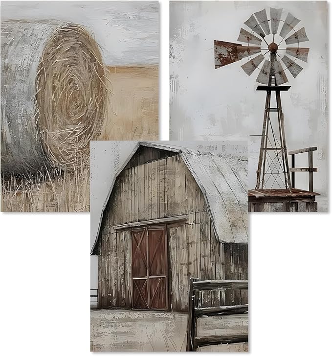 3 Pack Rustic Windmill Barn Paint by Numbers Kit for Adults Beginner | Vintage Adult Paint by Number Kits on Canvas, Funny DIY Acrylic Oil Easy Painting by Numbers for Home Wall Decor&Gift12X16 in