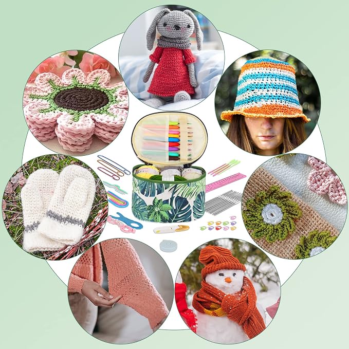Aeelike Crochet Kits for Beginners with Yarn, Green | Learn to Crochet Set Included Crochet Hooks Supplies DIY Tools,Crocheting Kit for Adults Kids with Portable Green Leaves Bag