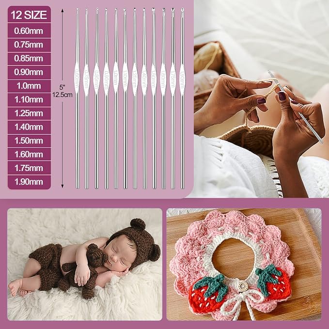 Aeelike Full Crochet Kit for Beginners Adults, Purple Flower | Crochet Kit Multi Size Set 0.6mm-6mm, Crochet Hooks Set with Case Accessories - Crochet Gift for Mother & Grandmother