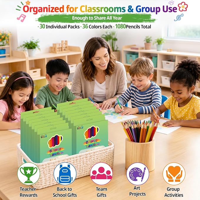 1080 Count Colored Pencils Bulk, 30 Packs Colored Pencils, 36 Colors Pre-sharpened Coloring Pencils for Adults, Bulk School Supplies for Teachers, Classroom Prizes, Drawing Sketching Shading