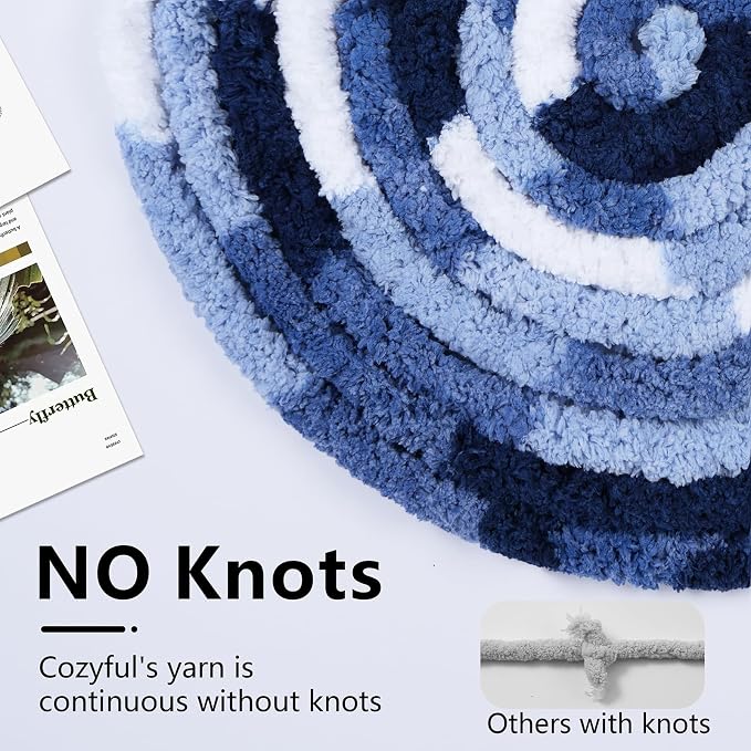 Cozyful Chunky Yarn for Hand Knitting - #10 Chunky Chenille Blanket Yarn, Jumbo Big Thick Chunky Yarns for Crocheting, Tie Dye Bulky Knit Yarns, 8 Skein (20 yds 8 oz Each Skein), Multi Blue & White
