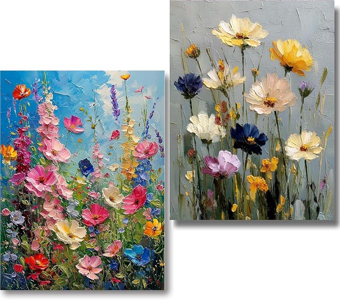 2 Pack Flowers Paint by Numbers Kit for Adults Beginner (Without Frame)