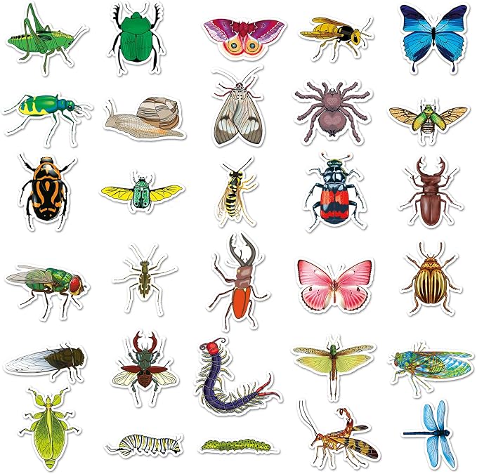 60PCS Insect Stickers, Waterproof Vinyl Decals, Nature Themed Stickers for Water Bottles, Laptops, Scrapbooking (Insect)