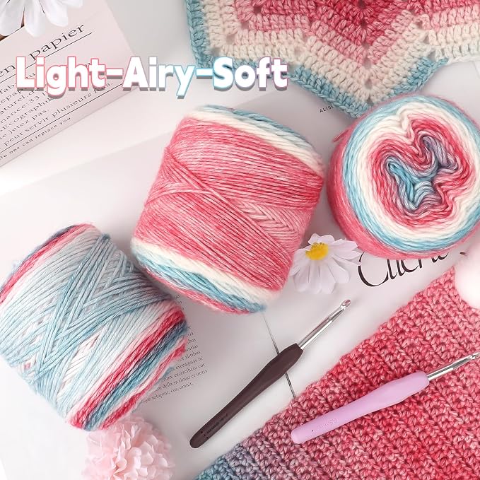 Katech 4 Pack Gradient Cake Yarn for Crocheting-Fairyland Multicolor Yarn | 100g/3.52 oz-DK Light Weight #3-60% Cotton 30% Acrylic 10% Wool-Perfect for Scarves, Shawls, Blankets and Garments(M)