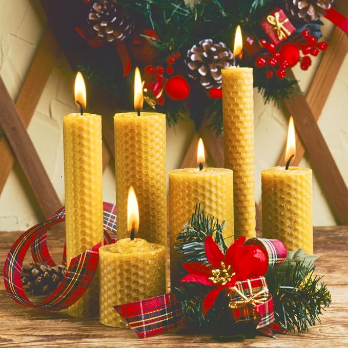HASSLICKIT Natural Beeswax Candle Making Kit for Beginners-12 Beeswax Sheets for Candle Making Rolling DIY Kits (Natural Yellow Color, 8 x 8 inch)