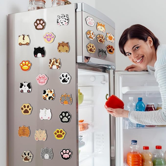 Remuuly 30 Pcs Cat Paw Butt Diamond Painting Magnets Diamond Art Magnet Kit | Cute Diamond Art Kits for Adults, 5D Rhinestone Refrigerator, Fridge Magnetic Sticker, Diamond Club Gift, Beginner DIY Crafts